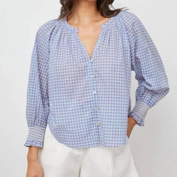 NEW Rails Mariah Carolina Blue Gingham Button Up Top Blouse 1X New Preppy - Picture 3 of 9